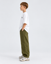 Kids’ Oversized White T-Shirt with Olive Green Pants – Casual Wear Collection